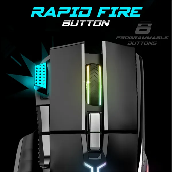 Spirit of Gamer Egér - PRO-M5 RGB (Optikai, 12800DPI, 1000Hz, 8 gomb, harisnyázott kábel, fekete) - Image 4