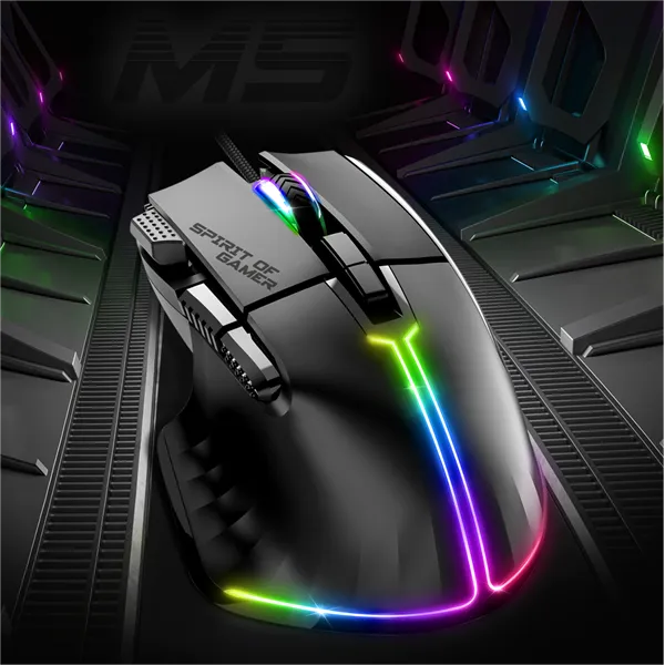 Spirit of Gamer Egér - PRO-M5 RGB (Optikai, 12800DPI, 1000Hz, 8 gomb, harisnyázott kábel, fekete) - Image 7
