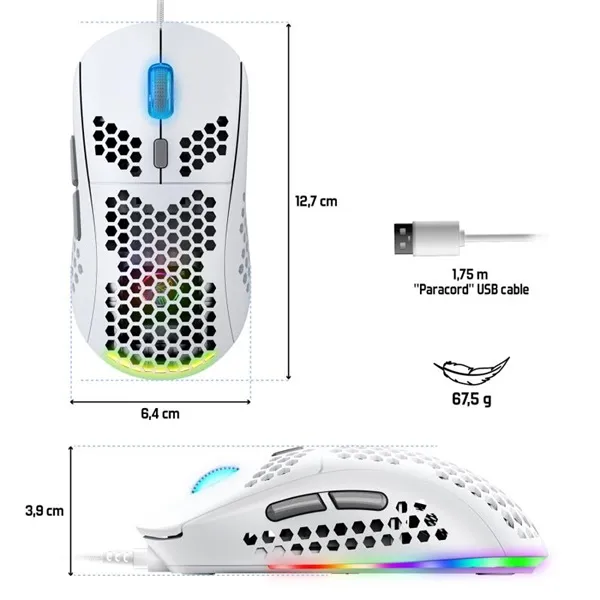 Spirit of Gamer Egér - S-PM4 RGB Arctic (Optikai, 12800DPI, 6 gomb, harisnyázott kábel, fehér) - Image 9