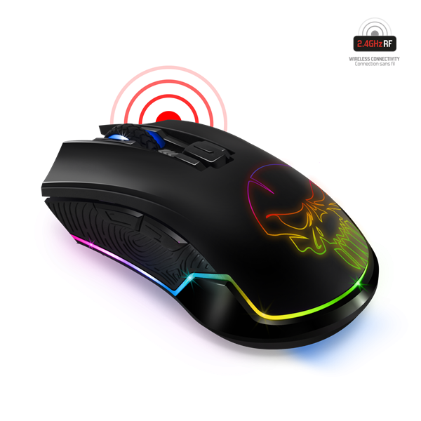 Spirit of Gamer Egér Vezeték nélküli - ELITE-M20 Wireless (4800DPI, 1000Hz, 6 gomb, Omron, harisnyázott kábel, fekete)