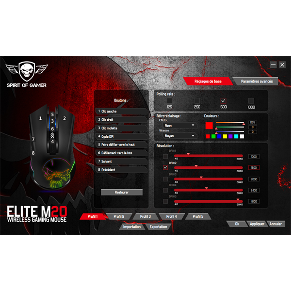 Spirit of Gamer Egér Vezeték nélküli - ELITE-M20 Wireless (4800DPI, 1000Hz, 6 gomb, Omron, harisnyázott kábel, fekete) - Image 9