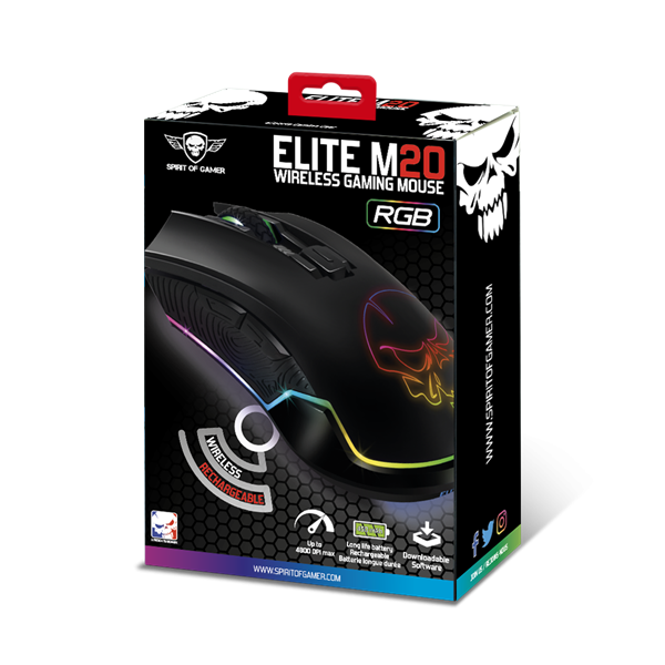 Spirit of Gamer Egér Vezeték nélküli - ELITE-M20 Wireless (4800DPI, 1000Hz, 6 gomb, Omron, harisnyázott kábel, fekete) - Image 11