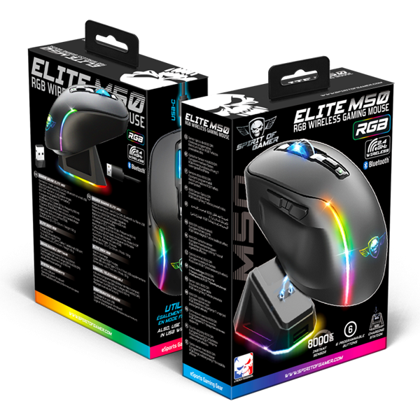 Spirit of Gamer Egér Vezeték nélküli  - ELITE-M50 Black (Optikai, 8000DPI, 1000Hz, 6 programozható gomb, RGB, fekete) - Image 3