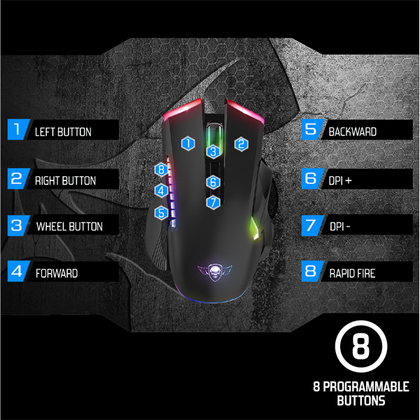 Spirit of Gamer Egér Vezeték nélküli - ELITE-M70 (Optikai, 4800DPI, 8 programozható gomb, Max.: 10m, fekete) - Image 5