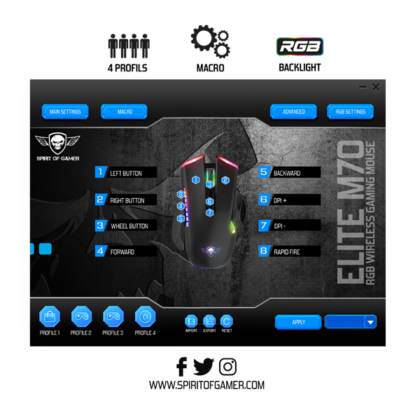 Spirit of Gamer Egér Vezeték nélküli - ELITE-M70 (Optikai, 4800DPI, 8 programozható gomb, Max.: 10m, fekete) - Image 8