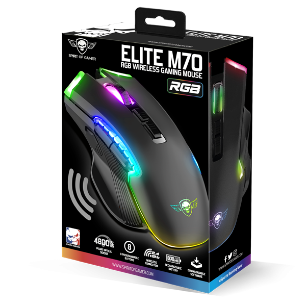 Spirit of Gamer Egér Vezeték nélküli - ELITE-M70 (Optikai, 4800DPI, 8 programozható gomb, Max.: 10m, fekete) - Image 9
