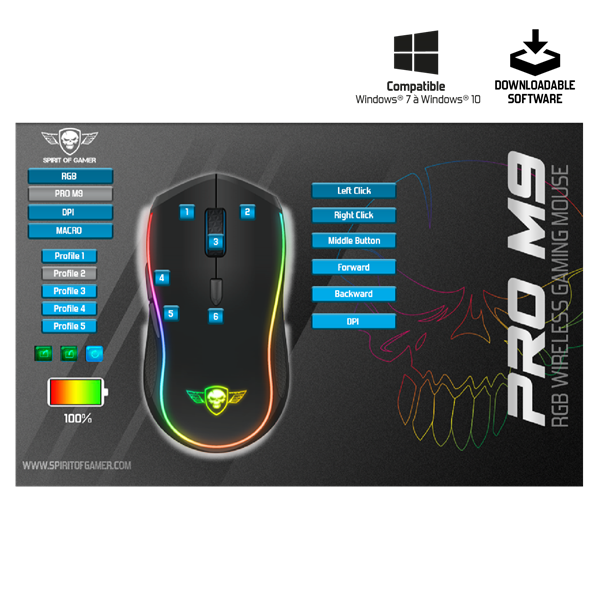 Spirit of Gamer Egér Vezeték nélküli - PRO-M9 (Optikai, 4200DPI, 6 programozható gomb, Max.: 10m, fekete) - Image 6