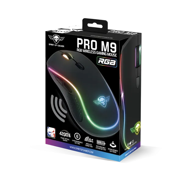 Spirit of Gamer Egér Vezeték nélküli - PRO-M9 (Optikai, 4200DPI, 6 programozható gomb, Max.: 10m, fekete) - Image 9
