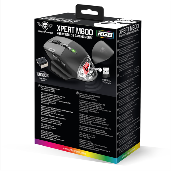 Spirit of Gamer Egér Vezeték nélküli - XPERT-M800 (Optikai, 10 000DPI, 12 programozható gomb, Max.: 10m, fekete) - Image 9