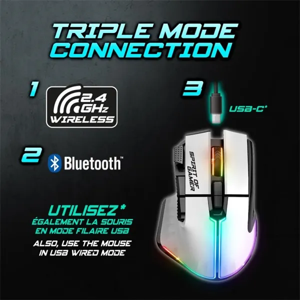 Spirit of Gamer Egér vezeték nélküli - PRO-M5 Arctic Wireless (Optikai, 8000DPI, 8 gomb, fehér) - Image 4