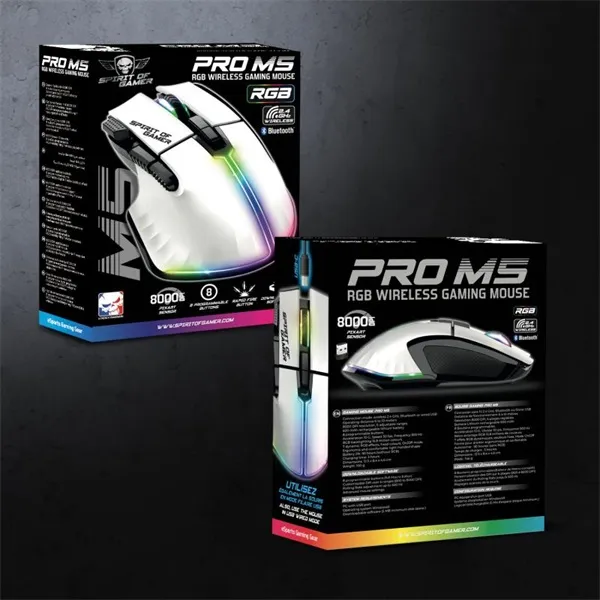 Spirit of Gamer Egér vezeték nélküli - PRO-M5 Arctic Wireless (Optikai, 8000DPI, 8 gomb, fehér) - Image 10