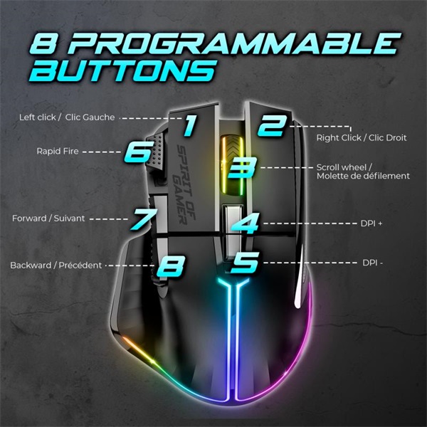 Spirit of Gamer Egér vezeték nélküli - PRO-M5 Wireless (Optikai, 8000DPI, 8 gomb, fekete) - Image 7