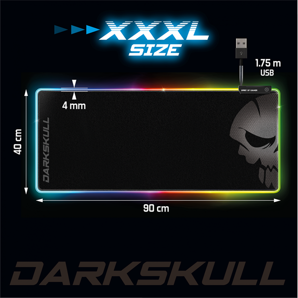 Spirit of Gamer Egérpad - Darkskull RGB Mouse Pad XXXL (RGB háttérvilágítás, USB Hub, 900 x 400 x 4mm; fekete) - Image 8
