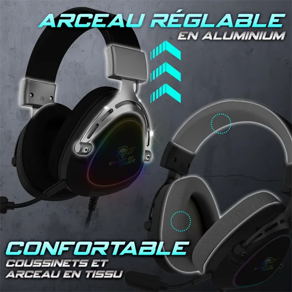 Spirit of Gamer Fejhallgató - ELITE H40 Black (MultiPlatform, RGB, 3.5mm Jack, mikrofon, hangerőszabályzó, nagy-párnás) - Image 7
