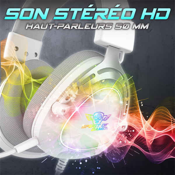 Spirit of Gamer Fejhallgató - ELITE H40 White (MultiPlatform, RGB, 3.5mm Jack, mikrofon, hangerőszabályzó, nagy-párnás) - Image 4