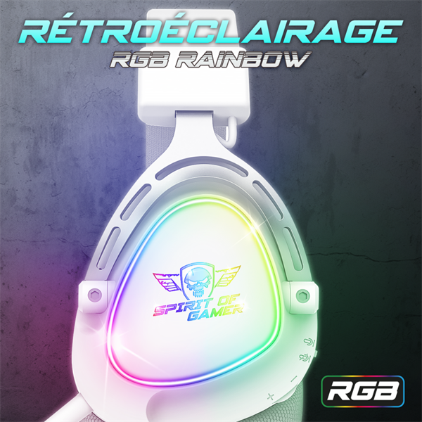 Spirit of Gamer Fejhallgató - ELITE H40 White (MultiPlatform, RGB, 3.5mm Jack, mikrofon, hangerőszabályzó, nagy-párnás) - Image 6