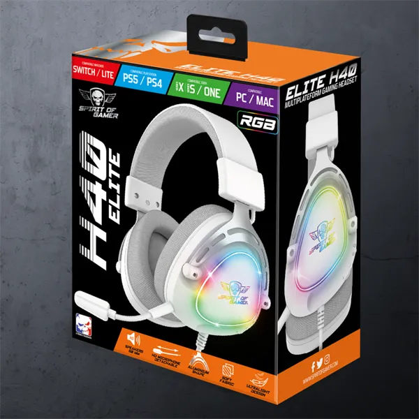 Spirit of Gamer Fejhallgató - ELITE H40 White (MultiPlatform, RGB, 3.5mm Jack, mikrofon, hangerőszabályzó, nagy-párnás) - Image 9