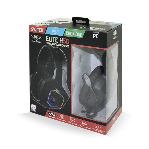 Spirit of Gamer Fejhallgató - ELITE H50 Black (MultiPlatform, RGB, 3.5mm Jack, mikrofon, hangerőszabályzó, nagy-párnás) - Image 6