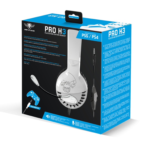 Spirit of Gamer Fejhallgató - PRO-H3 Playstation (PS4/PS5, mikrofon, 3.5mm jack, hangerőszabályzó, 1m kábel, fehér) - Image 10