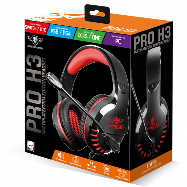 Spirit of Gamer Fejhallgató - PRO-H3 Red (MultiPlatform, mikrofon, 3.5mm jack, hangerőszabályzó, 2m kábel, piros) - Image 8
