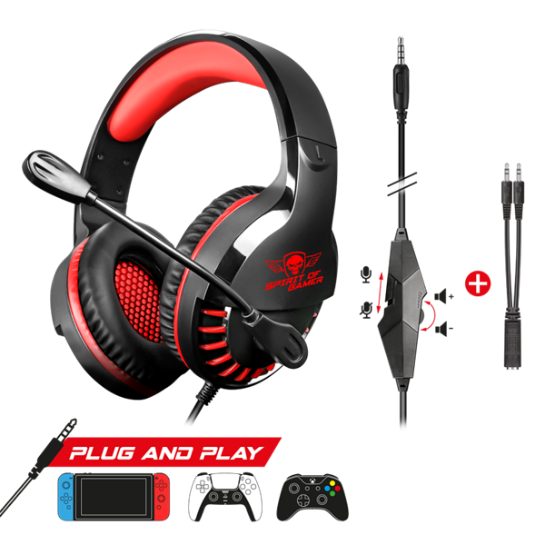Spirit of Gamer Fejhallgató - PRO-H3 Red (MultiPlatform, mikrofon, 3.5mm jack, hangerőszabályzó, 2m kábel, piros) - Image 5