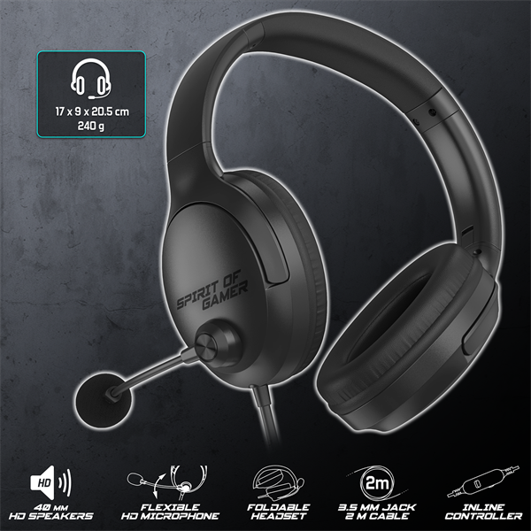 Spirit of Gamer Fejhallgató - PRO-H4 Black (MultiPlatform, mikrofon, 3.5mm jack, hangerőszabályzó, fekete) - Image 3