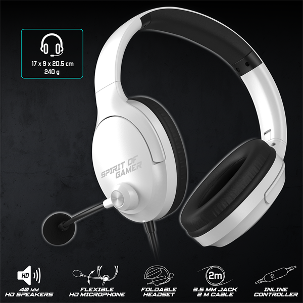 Spirit of Gamer Fejhallgató - PRO-H4 White (MultiPlatform, mikrofon, 3.5mm jack, hangerőszabályzó, fehér) - Image 3