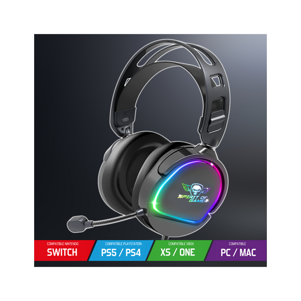 Spirit of Gamer Fejhallgató - PRO-H6 RGB Black (MultiPlatform, mikrofon, 3.5mm jack, hangerőszabályzó, 2m kábel, fekete) - Image 3