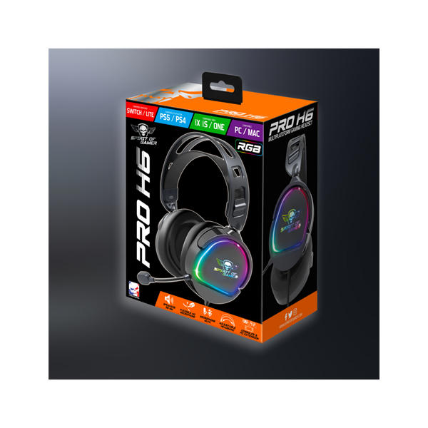 Spirit of Gamer Fejhallgató - PRO-H6 RGB Black (MultiPlatform, mikrofon, 3.5mm jack, hangerőszabályzó, 2m kábel, fekete) - Image 8