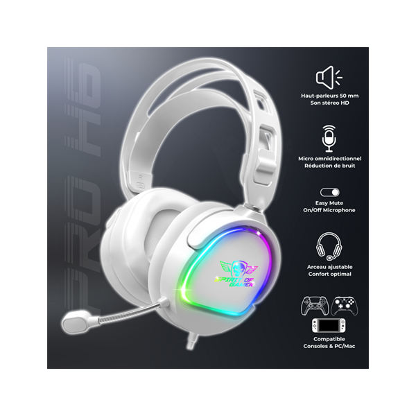 Spirit of Gamer Fejhallgató - PRO-H6 RGB White (MultiPlatform, mikrofon, 3.5mm jack, hangerőszabályzó, 2m kábel, fehér) - Image 2