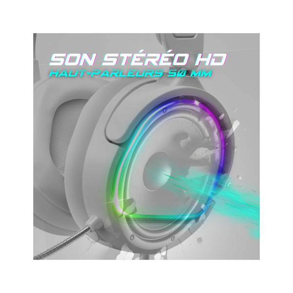 Spirit of Gamer Fejhallgató - PRO-H6 RGB White (MultiPlatform, mikrofon, 3.5mm jack, hangerőszabályzó, 2m kábel, fehér) - Image 4