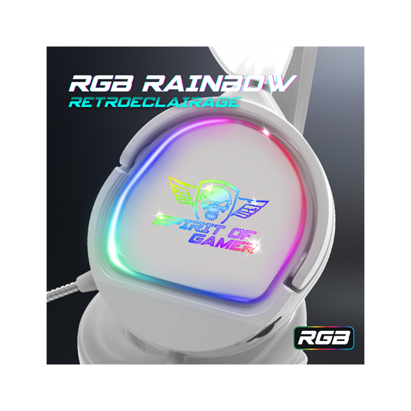 Spirit of Gamer Fejhallgató - PRO-H6 RGB White (MultiPlatform, mikrofon, 3.5mm jack, hangerőszabályzó, 2m kábel, fehér) - Image 6