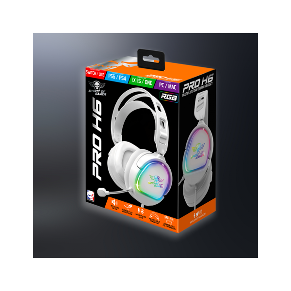 Spirit of Gamer Fejhallgató - PRO-H6 RGB White (MultiPlatform, mikrofon, 3.5mm jack, hangerőszabályzó, 2m kábel, fehér) - Image 8