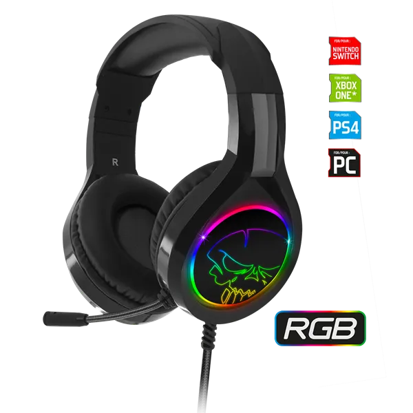 Spirit of Gamer Fejhallgató - PRO-H8 RGB Dark (MultiPlatform, mikrofon, 3.5mm jack, hangerőszabályzó, 2m kábel, fekete) - Image 1