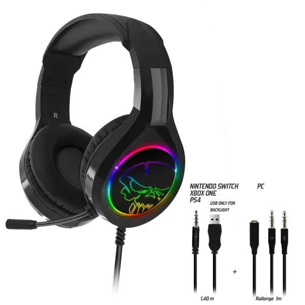 Spirit of Gamer Fejhallgató - PRO-H8 RGB Dark (MultiPlatform, mikrofon, 3.5mm jack, hangerőszabályzó, 2m kábel, fekete) - Image 6