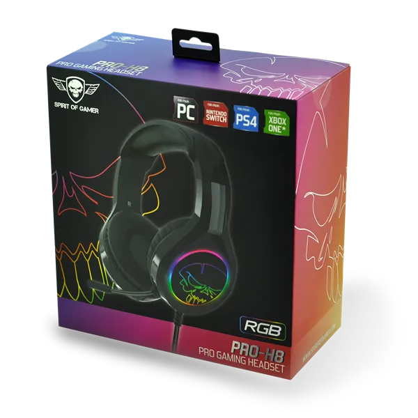 Spirit of Gamer Fejhallgató - PRO-H8 RGB Dark (MultiPlatform, mikrofon, 3.5mm jack, hangerőszabályzó, 2m kábel, fekete) - Image 7