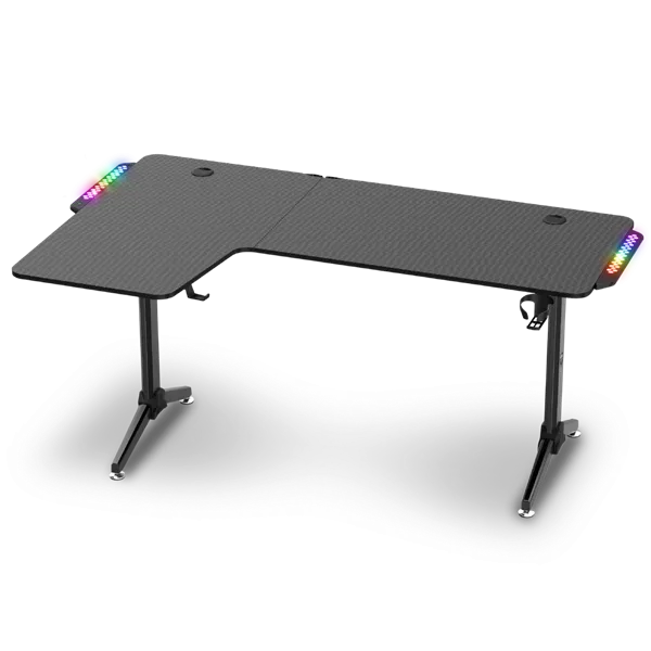 Spirit of Gamer Gamer Asztal - Headquarter 600 L (MDF lap, fém lábak, fekete, RGB LED háttérvilágítás, 160 x 60 x 75cm) - Image 2