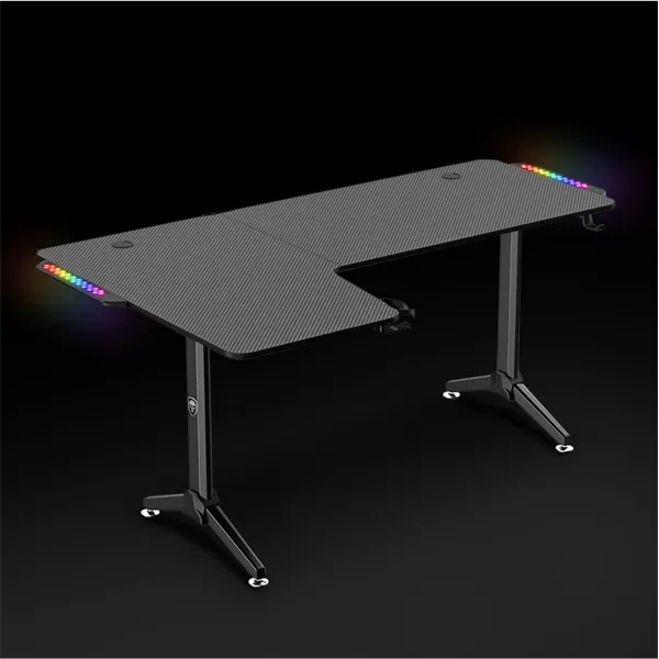Spirit of Gamer Gamer Asztal - Headquarter 600 L (MDF lap, fém lábak, fekete, RGB LED háttérvilágítás, 160 x 60 x 75cm) - Image 3