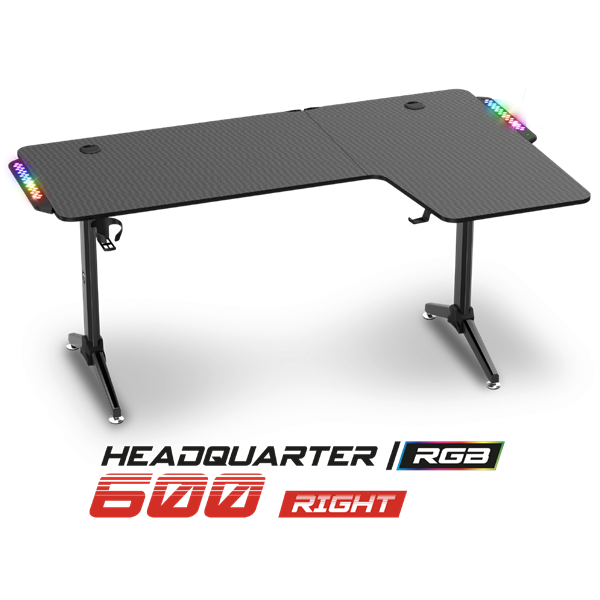 Spirit of Gamer Gamer Asztal - Headquarter 600 R (MDF lap, fém lábak, fekete, RGB LED háttérvilágítás, 160 x 60 x 75cm) - Image 1