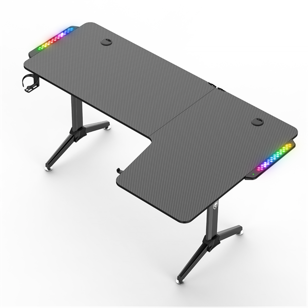 Spirit of Gamer Gamer Asztal - Headquarter 600 R (MDF lap, fém lábak, fekete, RGB LED háttérvilágítás, 160 x 60 x 75cm) - Image 4