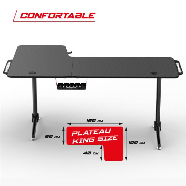 Spirit of Gamer Gamer Asztal - Headquarter 600 R (MDF lap, fém lábak, fekete, RGB LED háttérvilágítás, 160 x 60 x 75cm) - Image 6