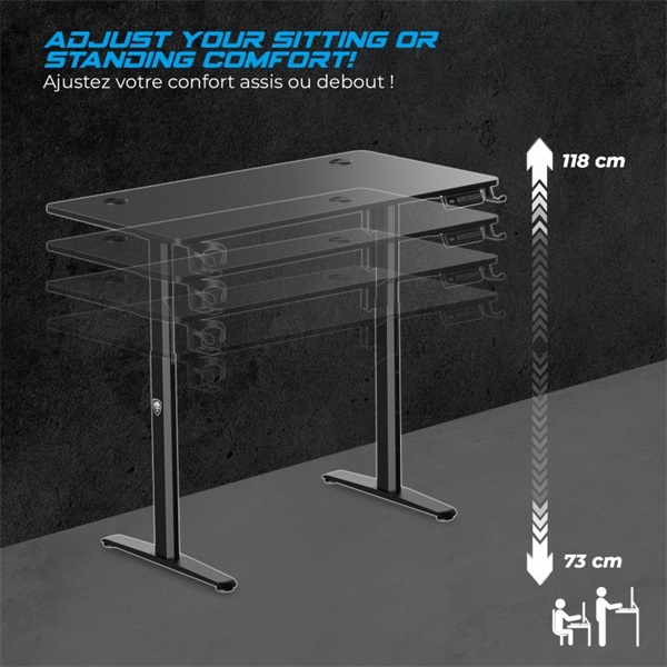 Spirit of Gamer Gamer Asztal - Headquarter 700 (MDF lap, fém lábak, állítható magasság(motoros), 120 x 60 x 1,8 cm) - Image 5