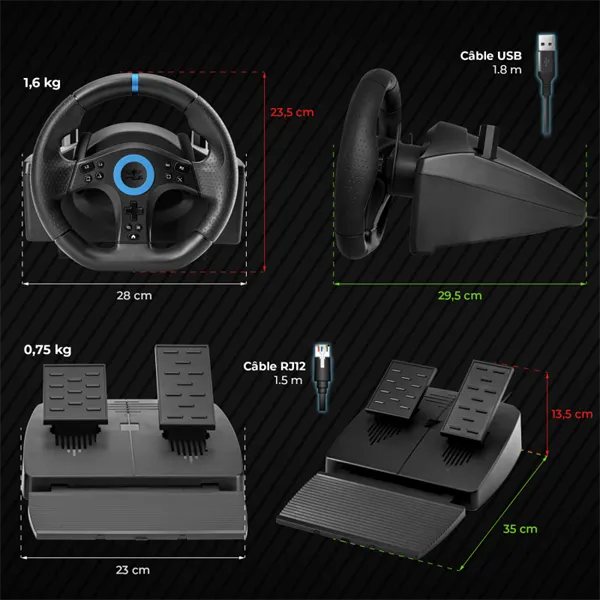Spirit of Gamer Kormány - RACE WHEEL PRO 5 (kormány+pedálok, PC / PS4/5 / XBOX X/S/One kompatibilis, fekete) - Image 14