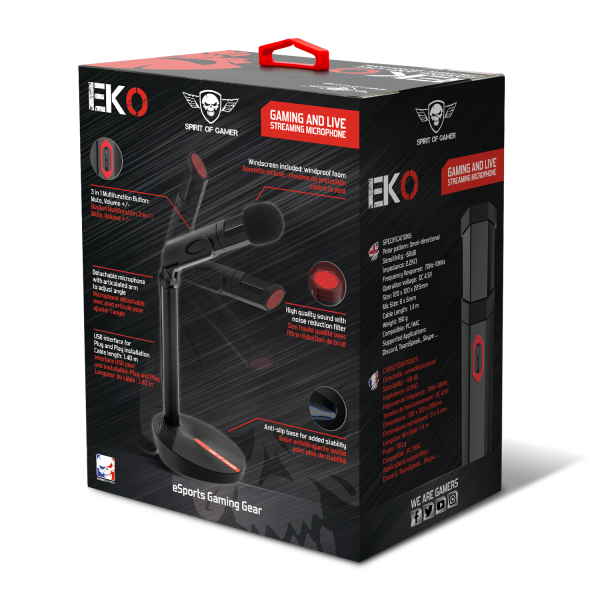 Spirit of Gamer Mikrofon - EKO (USB csatlakozó; 140cm kábel; állvány; fekete-piros) - Image 5