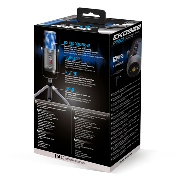 Spirit of Gamer Mikrofon - EKO 900 (USB, Cardioid, Omnidirekcionális, Beépített Jack csatlakozó, zajszűrés, fekete) - Image 10