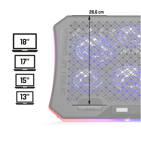 Spirit of Gamer Notebook Hűtőpad 17"-ig - AIRBLADE 1200 RGB (18dB; max. 79 m3/h; 3x11cm+3x70cm, RGB LED, 2xUSB2.0) - Image 6