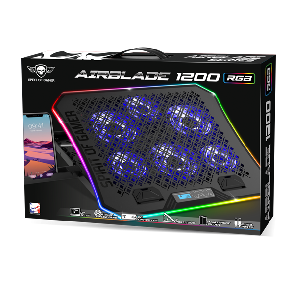 Spirit of Gamer Notebook Hűtőpad 17"-ig - AIRBLADE 1200 RGB (18dB; max. 79 m3/h; 3x11cm+3x70cm, RGB LED, 2xUSB2.0) - Image 12