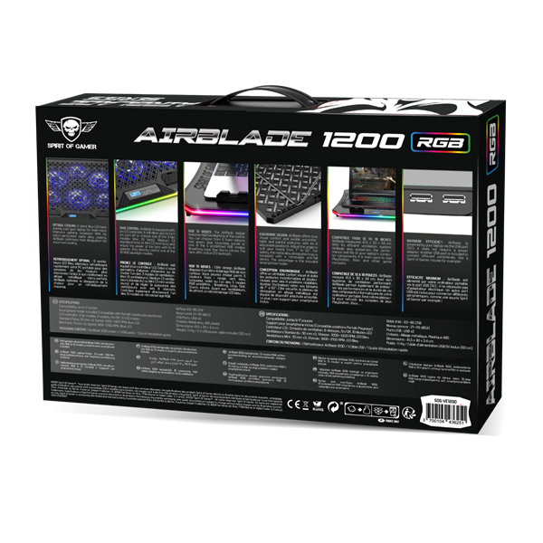 Spirit of Gamer Notebook Hűtőpad 17"-ig - AIRBLADE 1200 RGB (18dB; max. 79 m3/h; 3x11cm+3x70cm, RGB LED, 2xUSB2.0) - Image 13