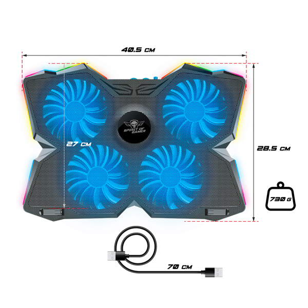 Spirit of Gamer Notebook Hűtőpad 17"-ig - AIRBLADE 500 RGB (25dB; 4x12cm, RGB, 2xUSB2.0) - Image 5