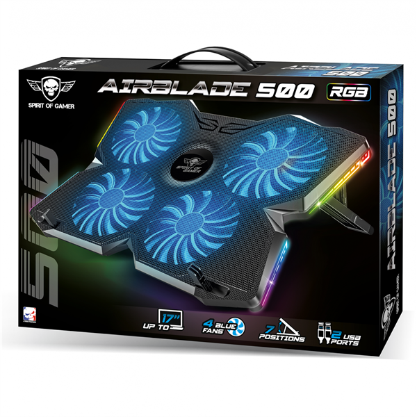 Spirit of Gamer Notebook Hűtőpad 17"-ig - AIRBLADE 500 RGB (25dB; 4x12cm, RGB, 2xUSB2.0) - Image 6